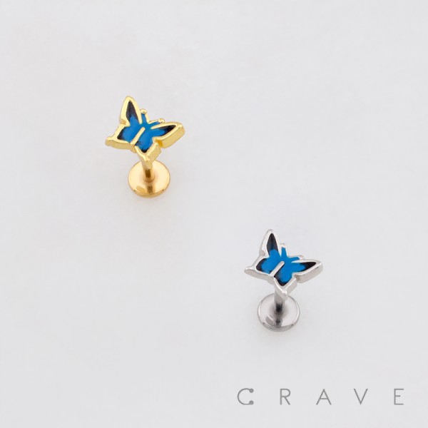 BUTTERFLY CHARM THREADLESS LABRET SET 316L SURGICAL STEEL BUTTERFLY CHARM THREADLESS LABRET SET 316L SURGICAL STEEL